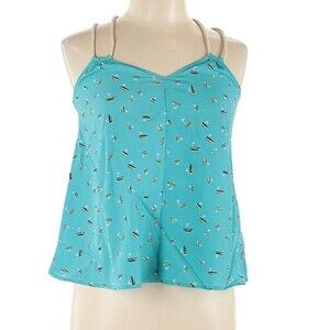 Women's Large Sleeveless Top Cami Mustard Seed Halter Neckline Blue NWT